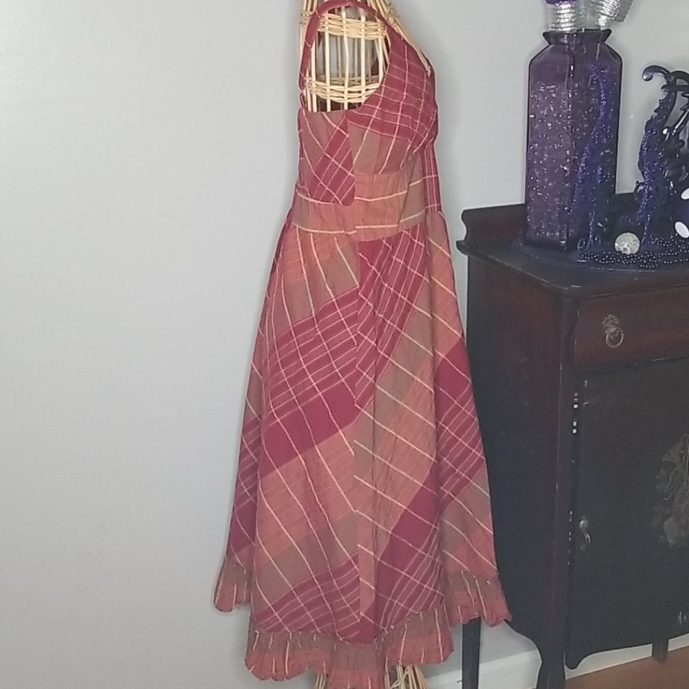 Apt. 9 Size 10 Red, Orange and Brown Plaid Adjustable Straps Midi Dress - Picture 4 of 8